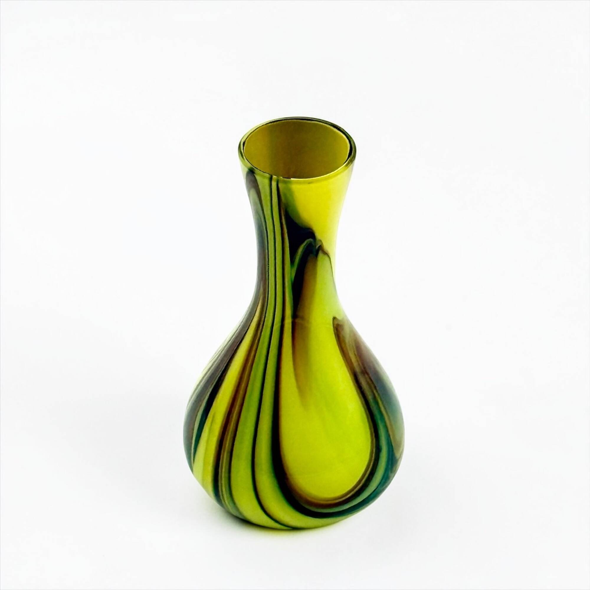 Vase en verre de Murano jaune citron et améthyste Carlo Moretti années 70