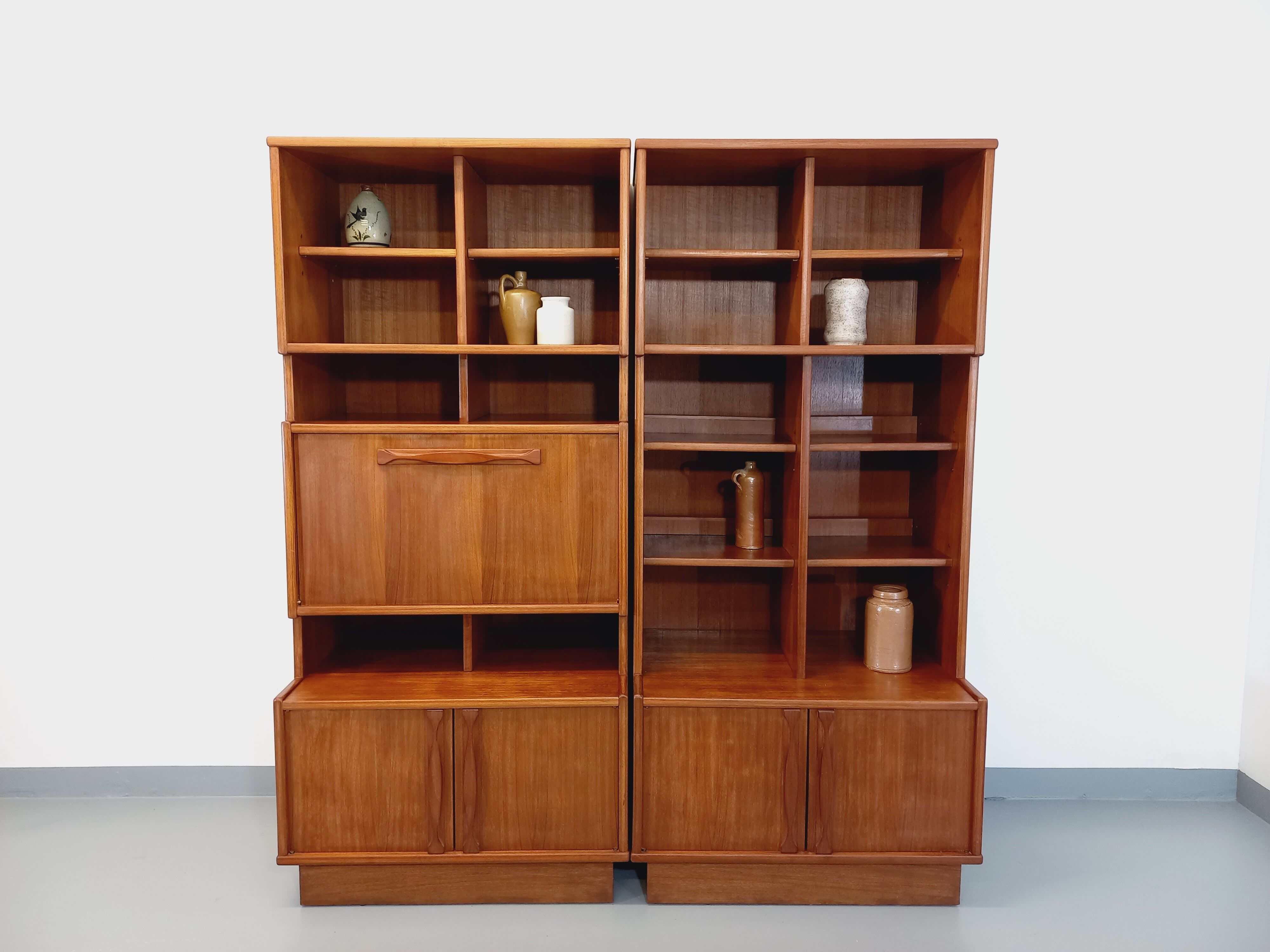 Vintage Scandinavian double bookcase in teak from the 60s