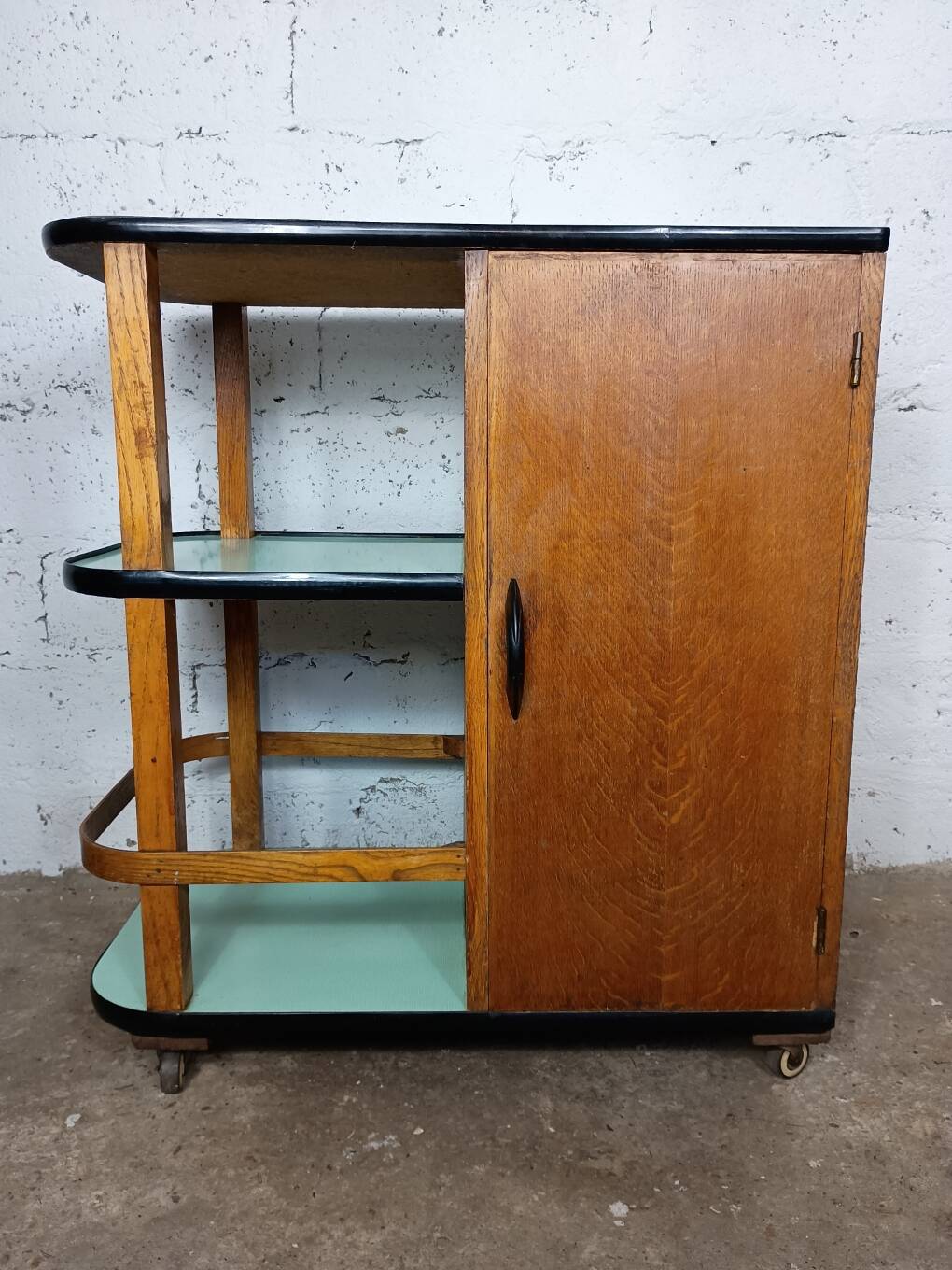 Desserte bar roulant années 50 formica bleu