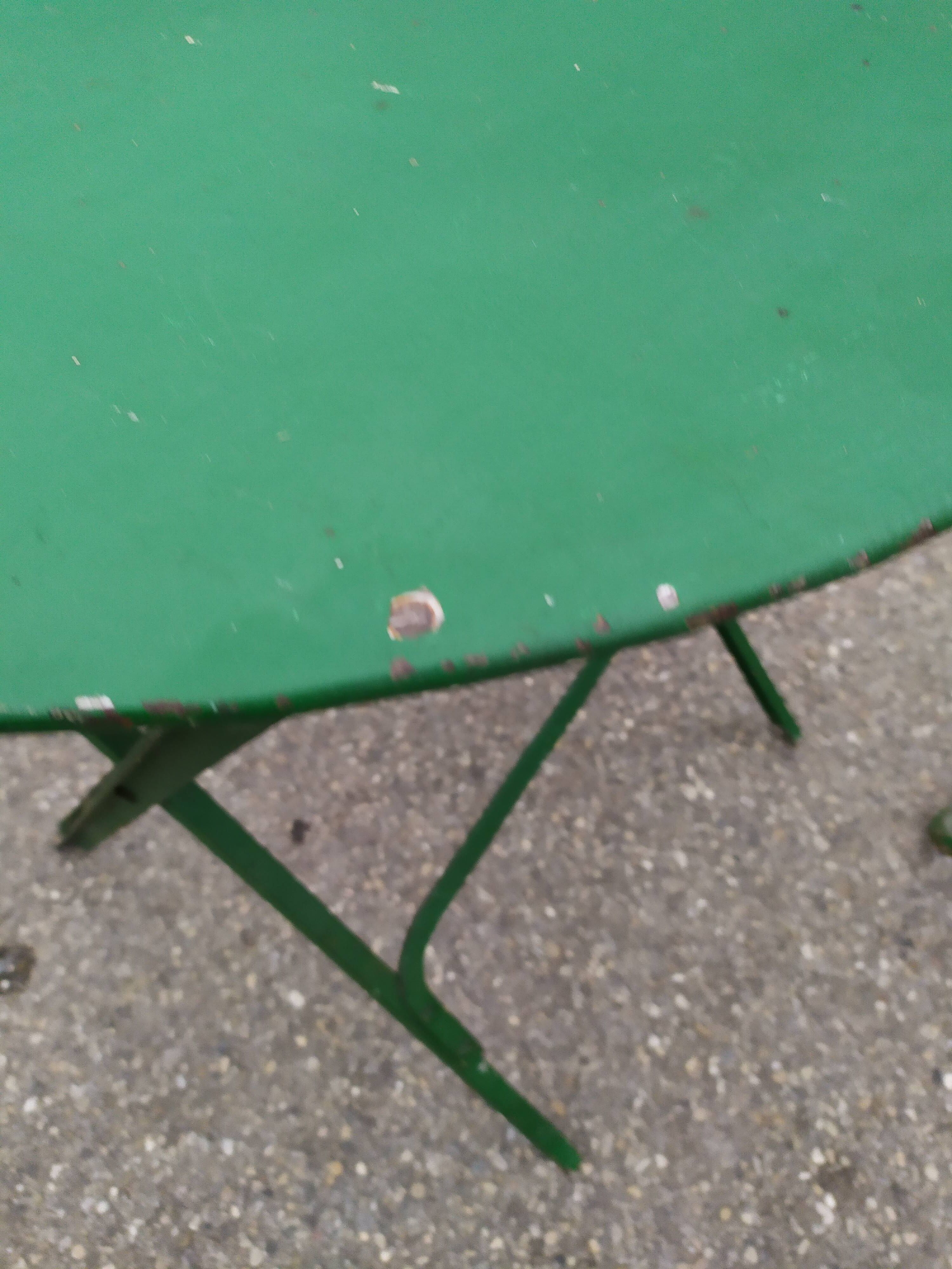 Garden set table and folding metal chairs