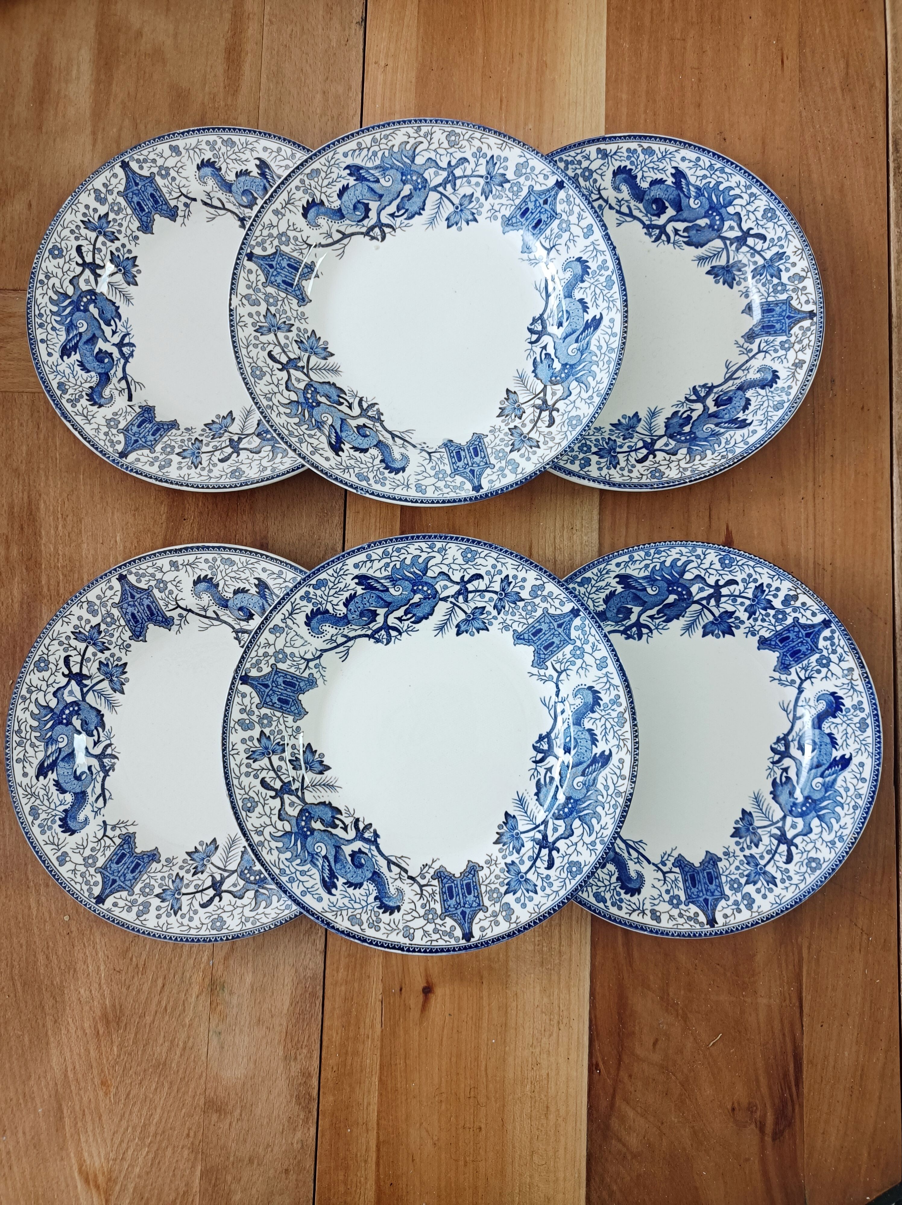 Set of 6 Boch Dragon dessert plates
