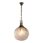 Suspension vintage en métal, laiton et verre, Italie, années 1970