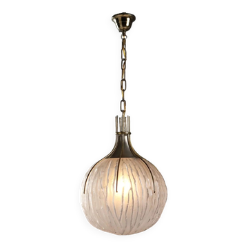 Vintage ceiling light in metal, brass and glass, Italy, 1970s