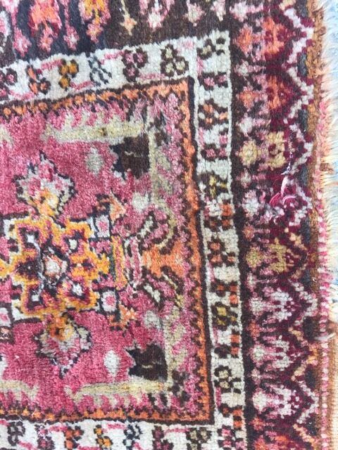 Small antique Turkish carpet Anatolia handmade 45x92 cm