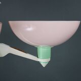 Scarce British Art Deco Pink-Green Aluminium Chandelier & Pink UF Shades