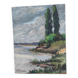 Riverside landscape painting (signed Chevalier)