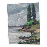 Riverside landscape painting (signed Chevalier)
