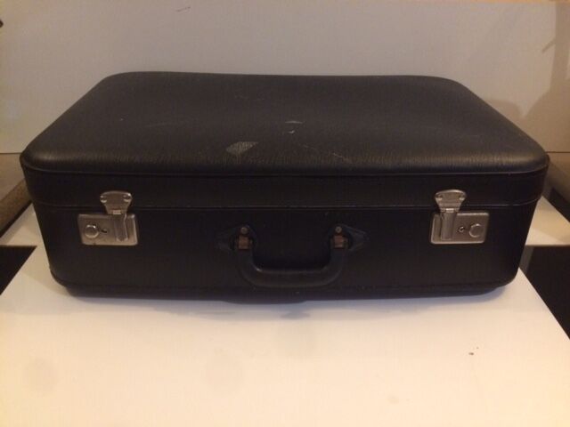 Antique vintage black upholstered vintage suitcase