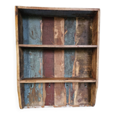 Wall shelf 3 shelves + 4 hooks cast iron in polychrome wood
