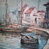 Seascape, seen from the port - Large oil on canvas (with a knife), signed R. Danford, framed