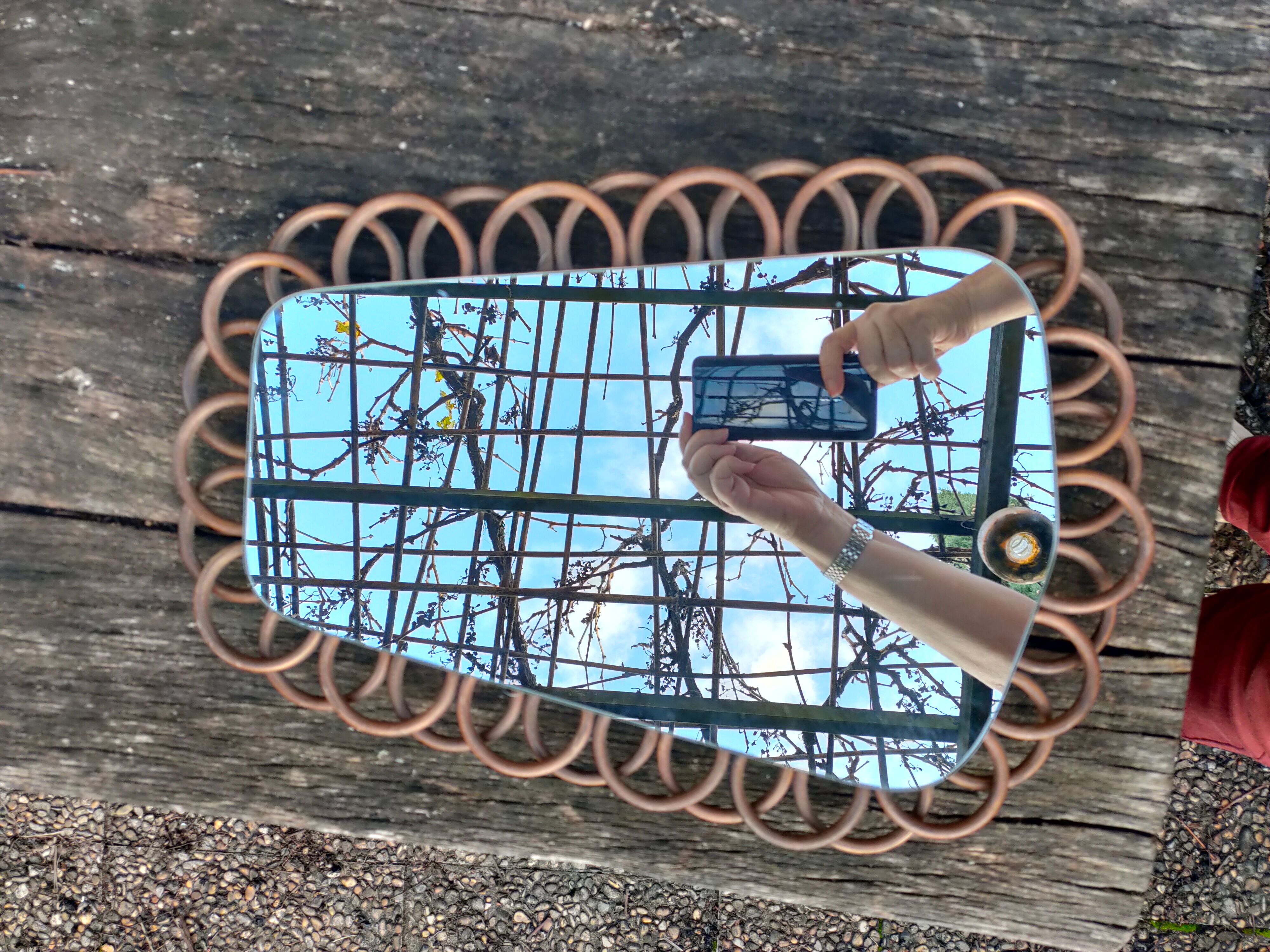 Wooden mirror imitation rattan 60s - 43x31cm