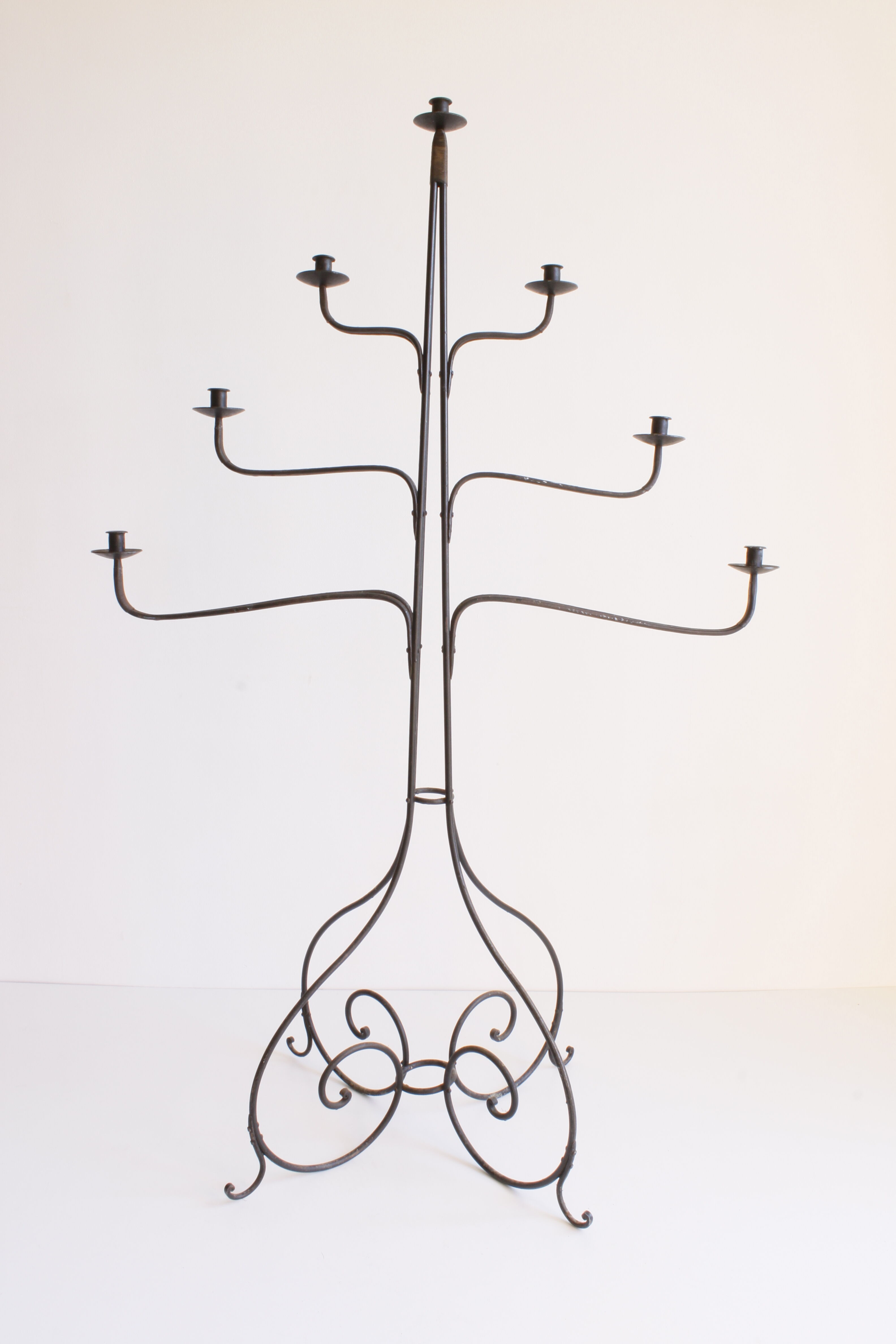Large Wrought Iron Floor Candelabra, 1950s
