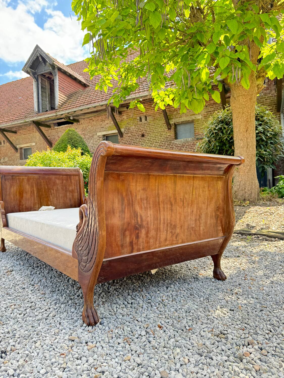 Bench, Rest Bed In Mahogany With Swan Neck Empire Style XIX Eme Century