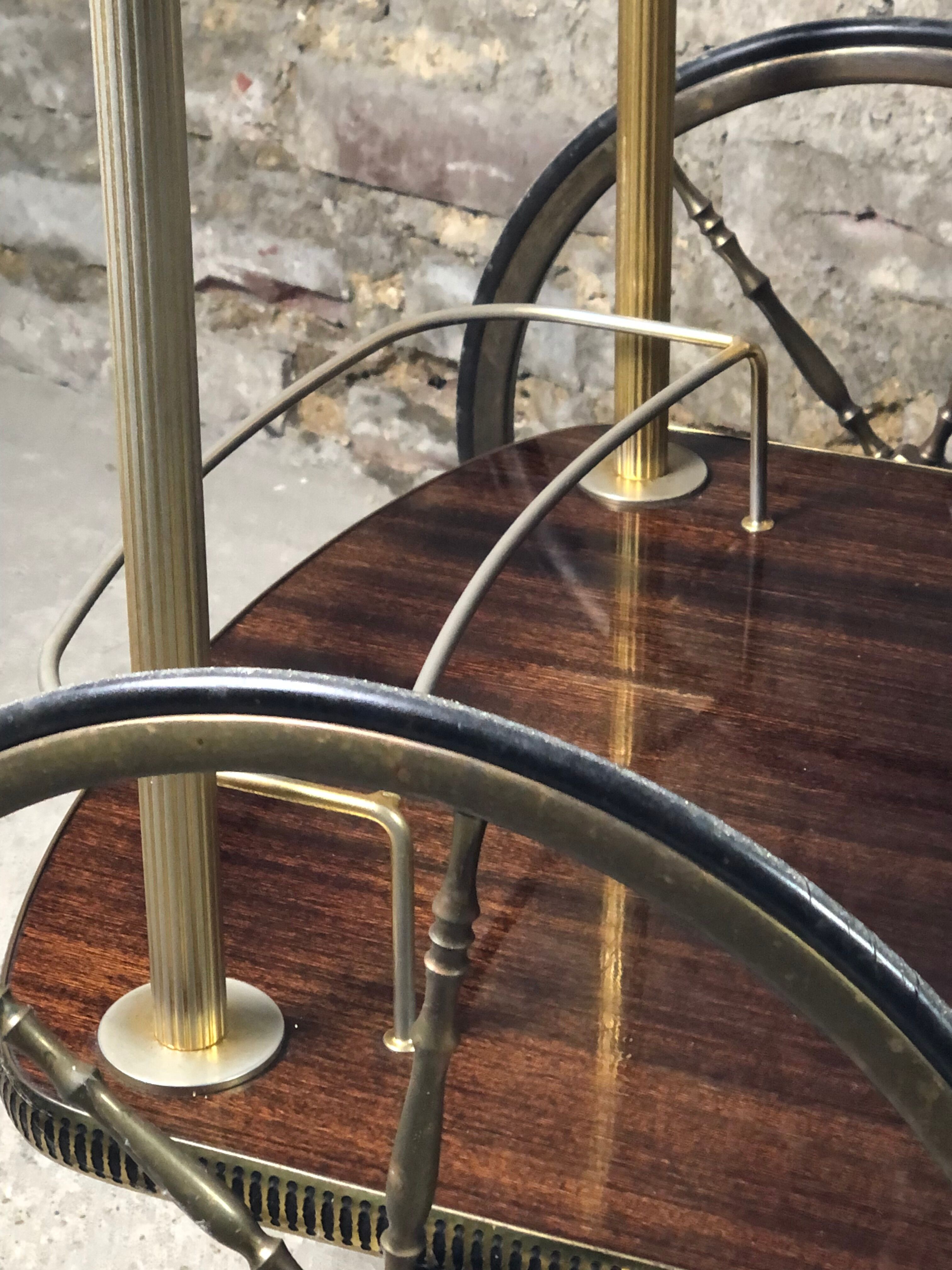 Vintage brass rolling table with 2 trays 70'S
