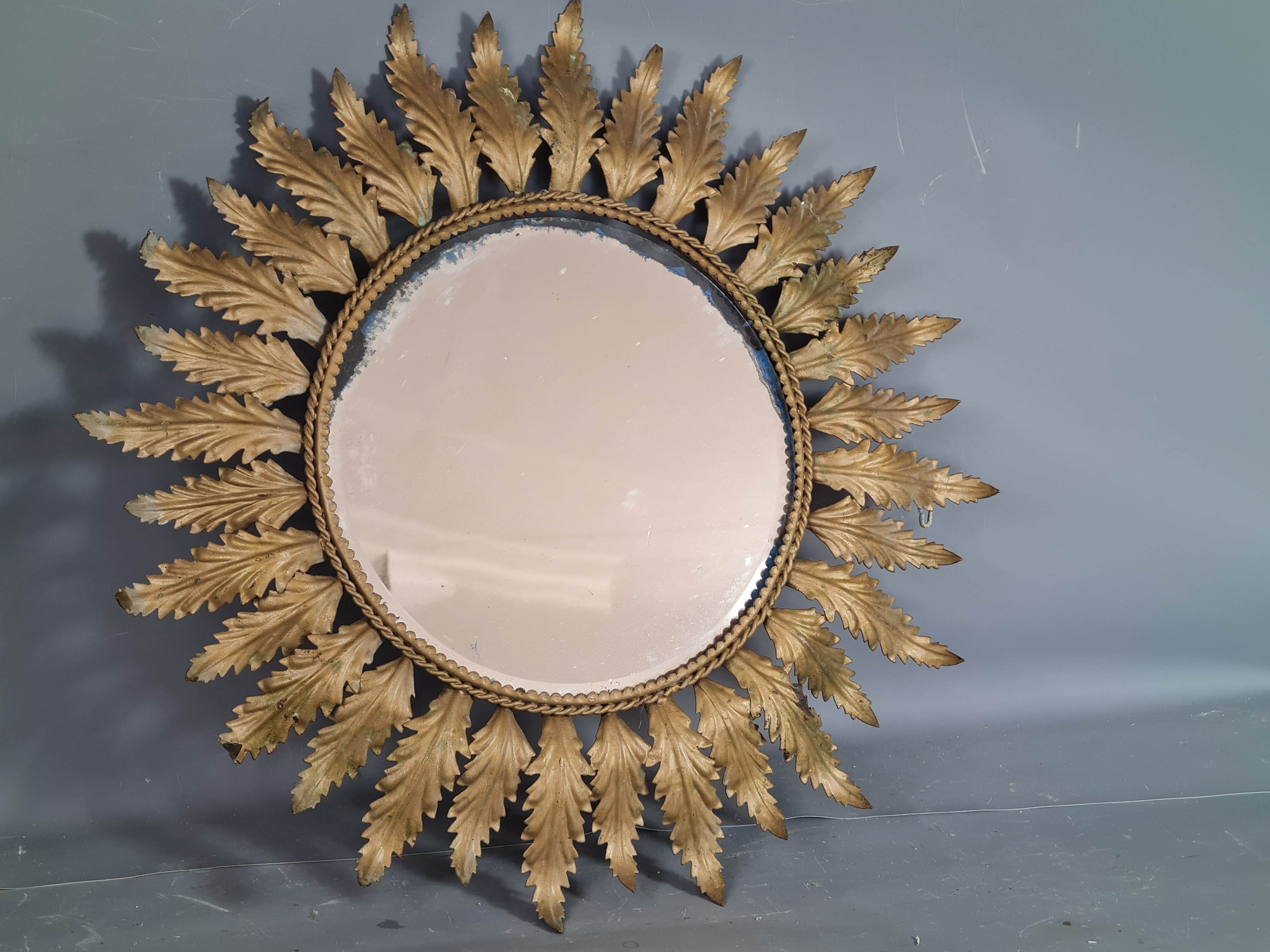 Mirror sun acanthus sheets vintage gold metal 50s