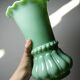 Large antique jade green opaline crystal vase, circa 1900-1930.