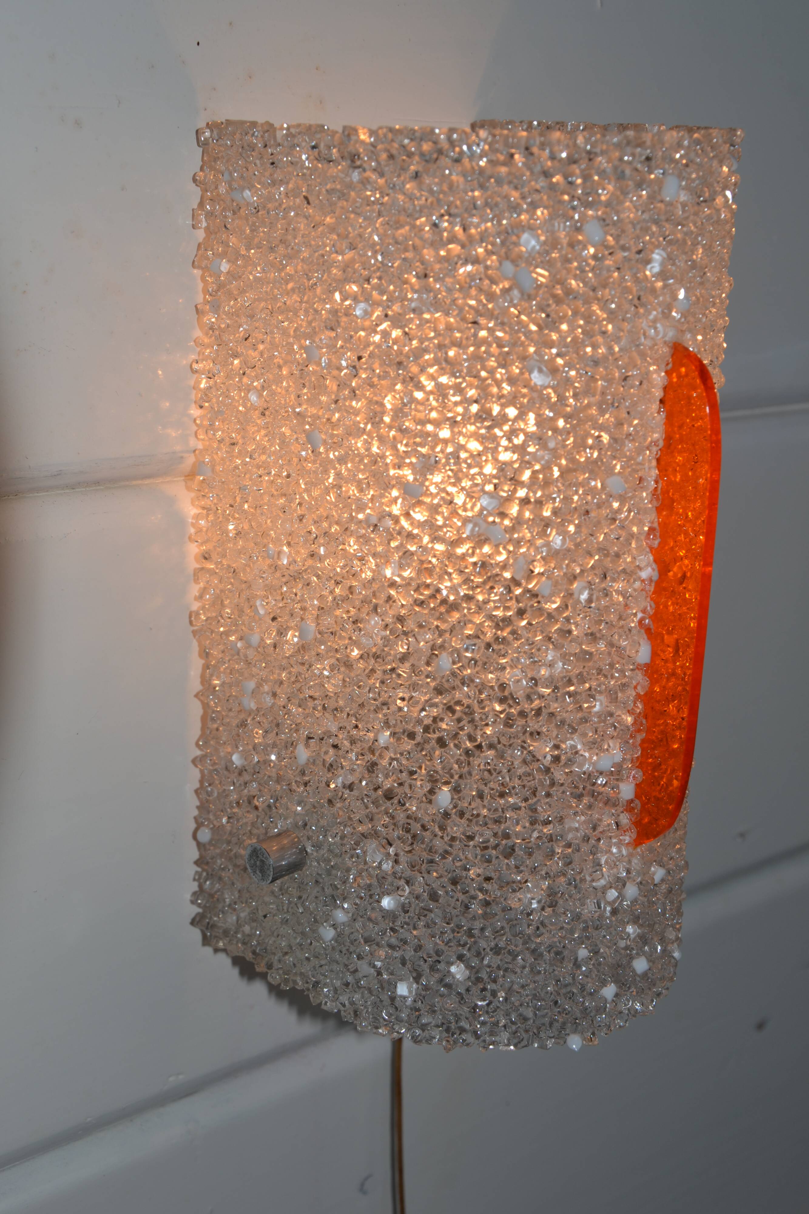 2 orange perspex and plexiglass wall lights from the 60s-70s.