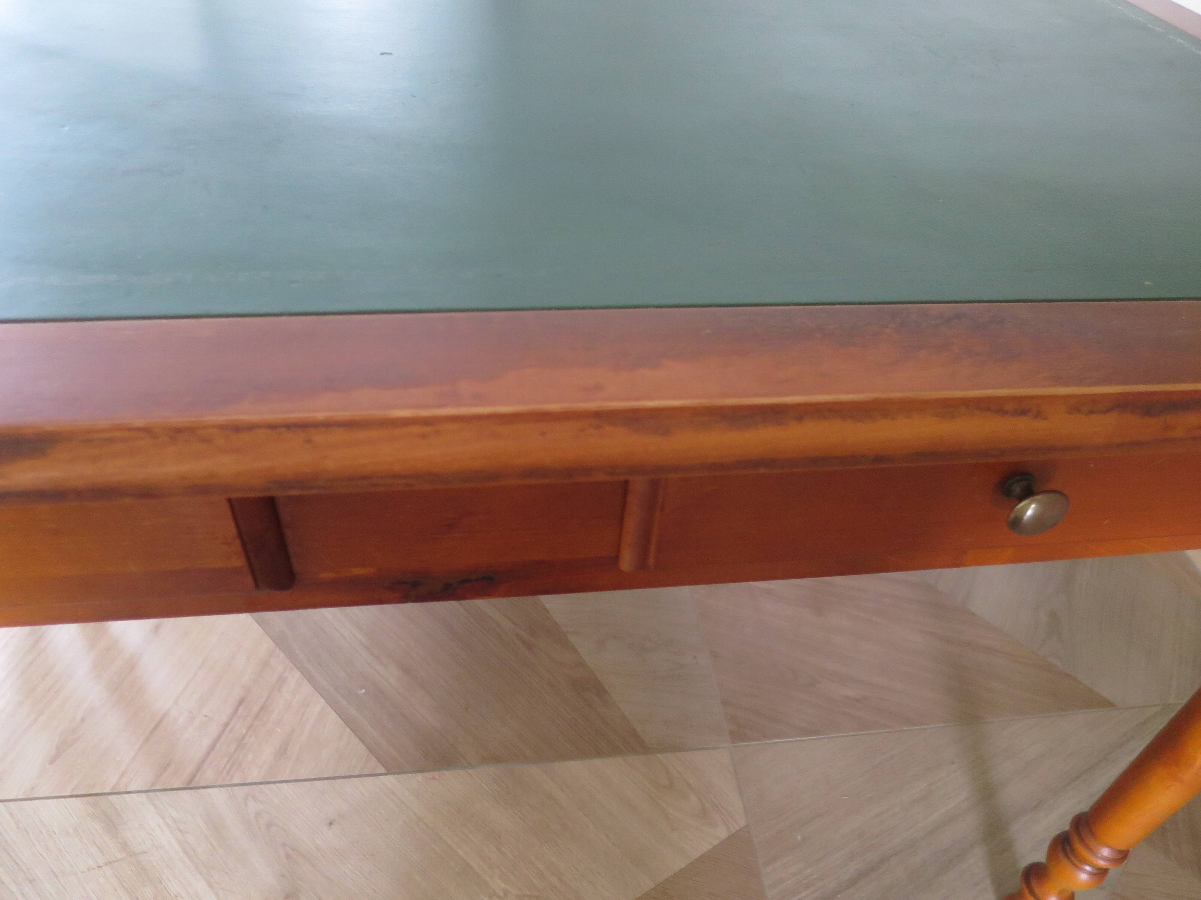 Minister's desk style L. Philippe – 2 drawers – cherry wood – faux leather desk mat