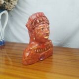 African Woman Bust In Clay, Vintage Modern Figurative Art