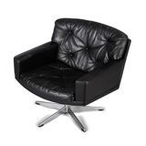 Mid-century black leather swivel chair by Lystager, 1960s