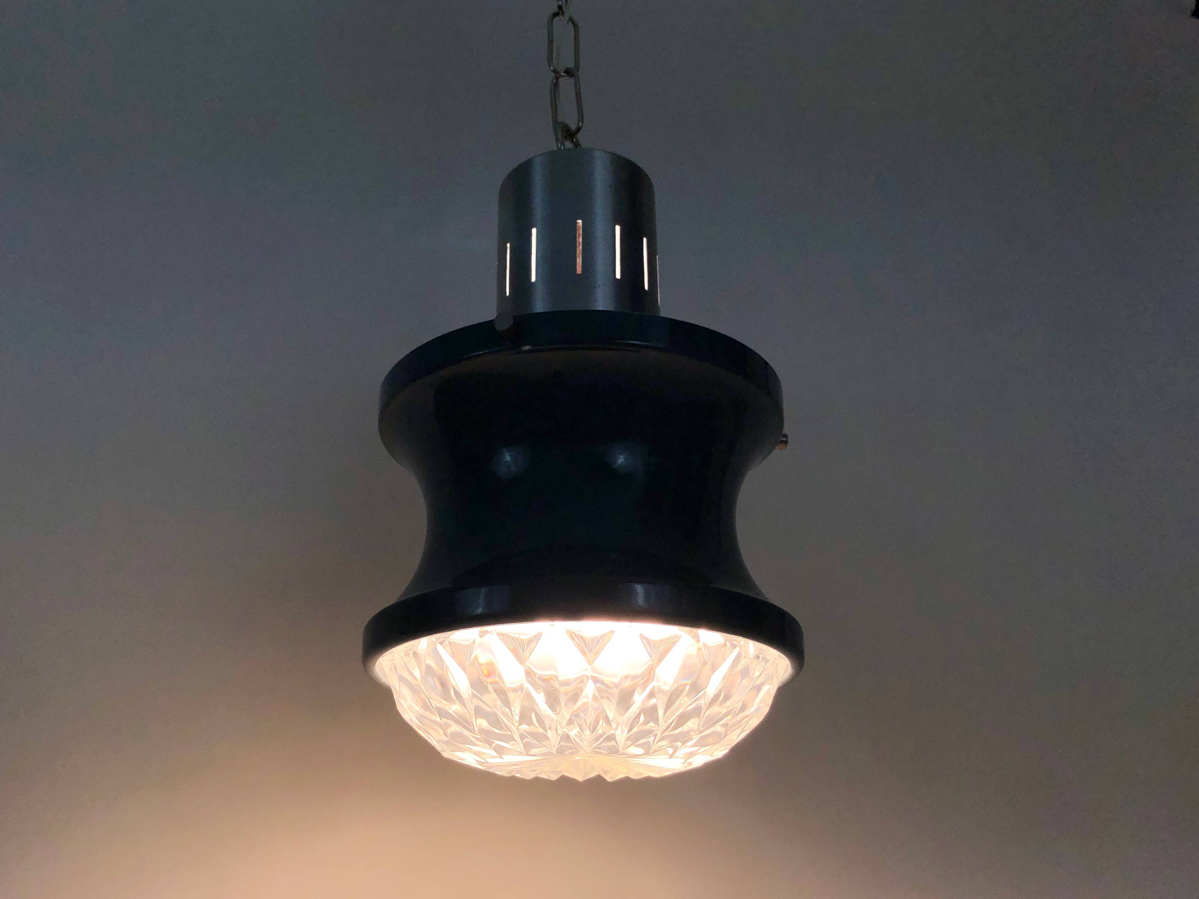 Vintage blue and gray pendant lamp in metal and plastic year 70