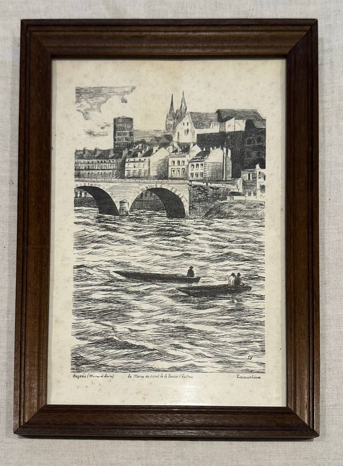 Engraving on vellum of the Maine and the Lower Chain Bridge