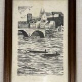 Engraving on vellum of the Maine and the Lower Chain Bridge