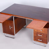 Restored Bauhaus Beech Writing Desk, Hynek Gottwald, Chrome, Czechia, 1930s