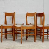 5 chaises en bois piètement fuselé circa 1975