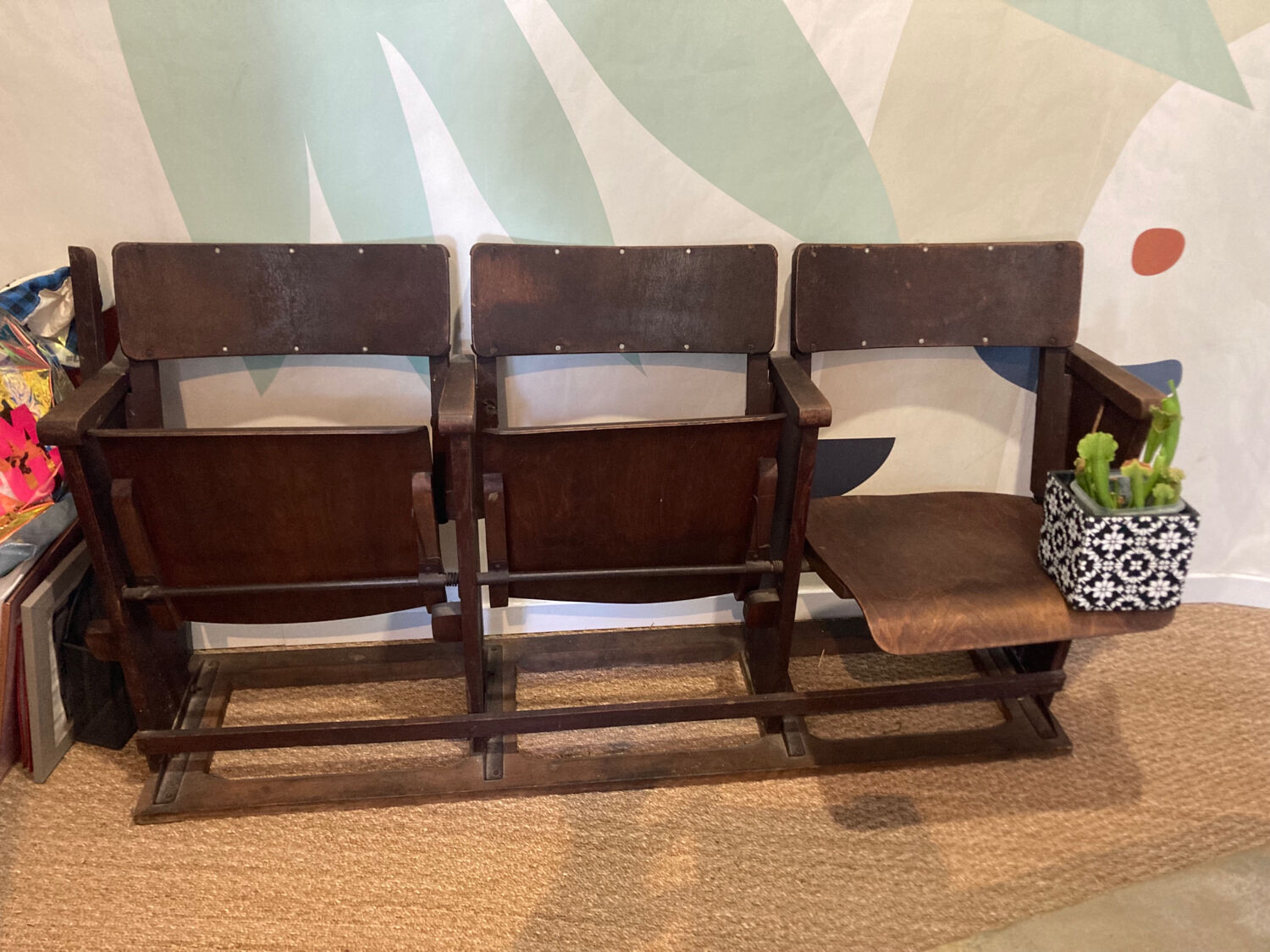 3 vintage wood folding cinema seats