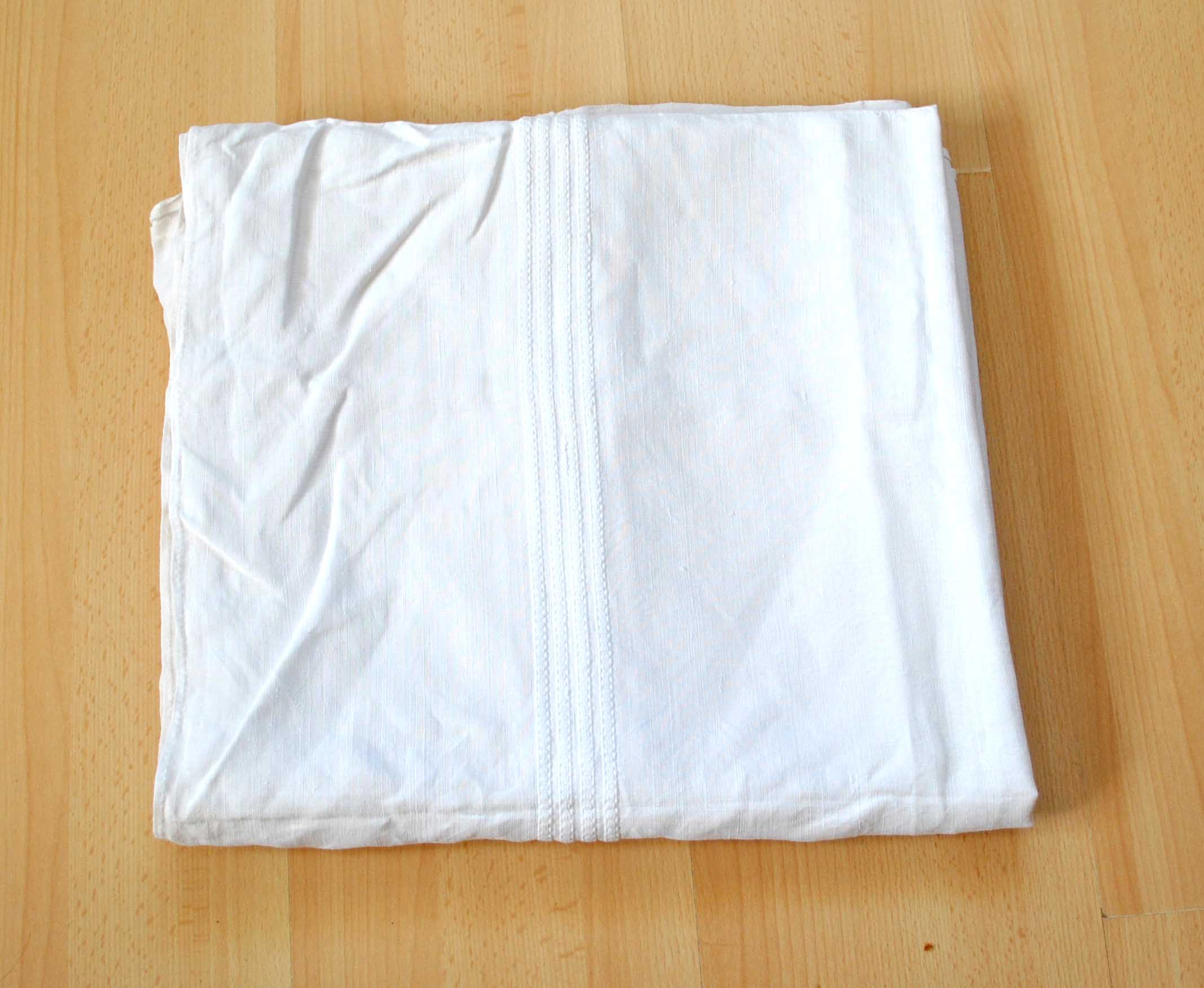 Vintage white woven linen tablecloth