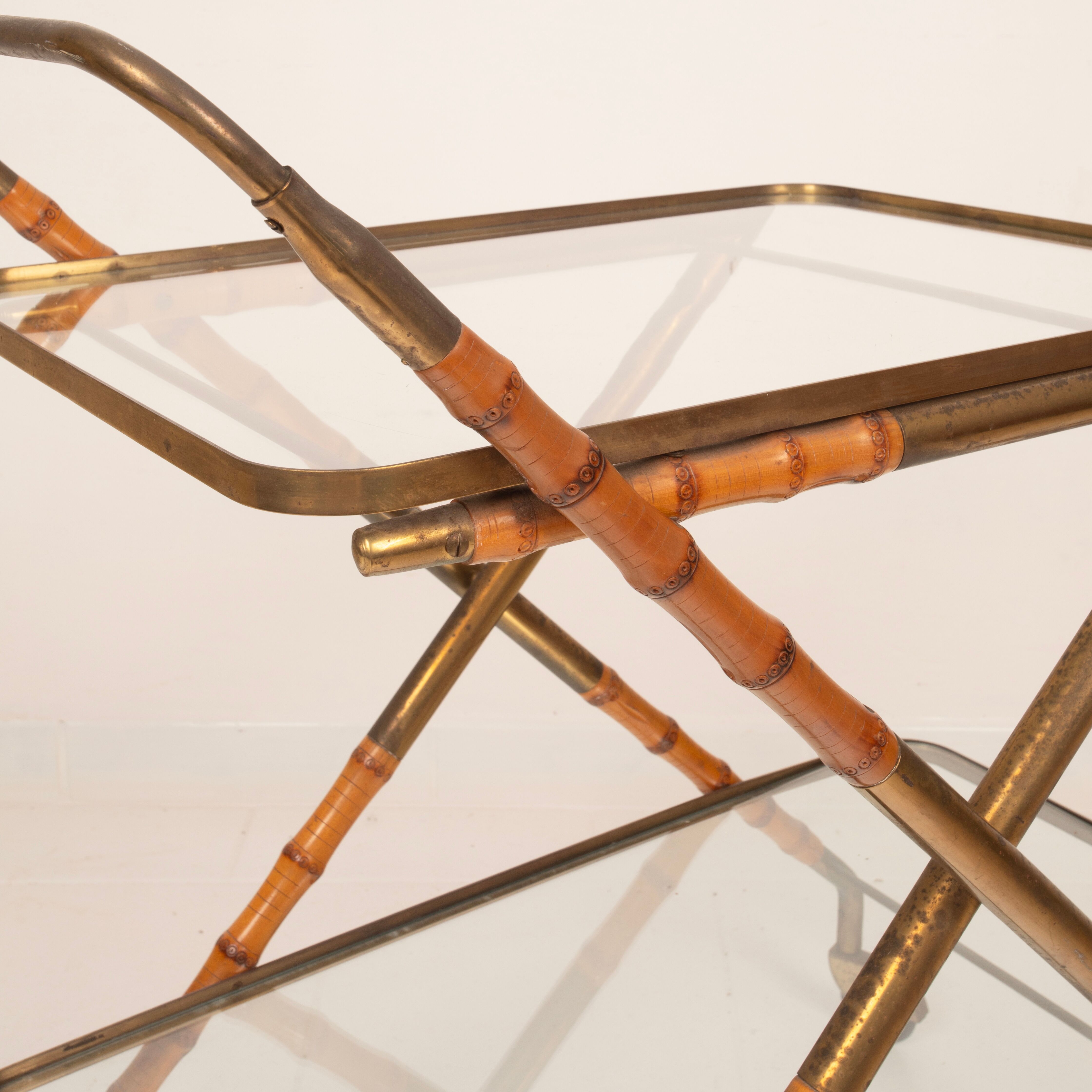 Cesare Lacca Cart in Faux Bamboo and Brass, 1950