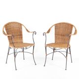 Paire de fauteuils en osier et fer