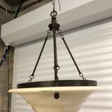 Chandelier in white alabaster and antique brass.