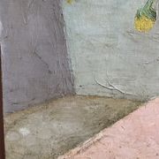 Antique painting, still life with blue vase and flowers, mid-20th century