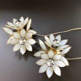 Pair of Hollywood Regency flower sconces in white glass and brass. Italy