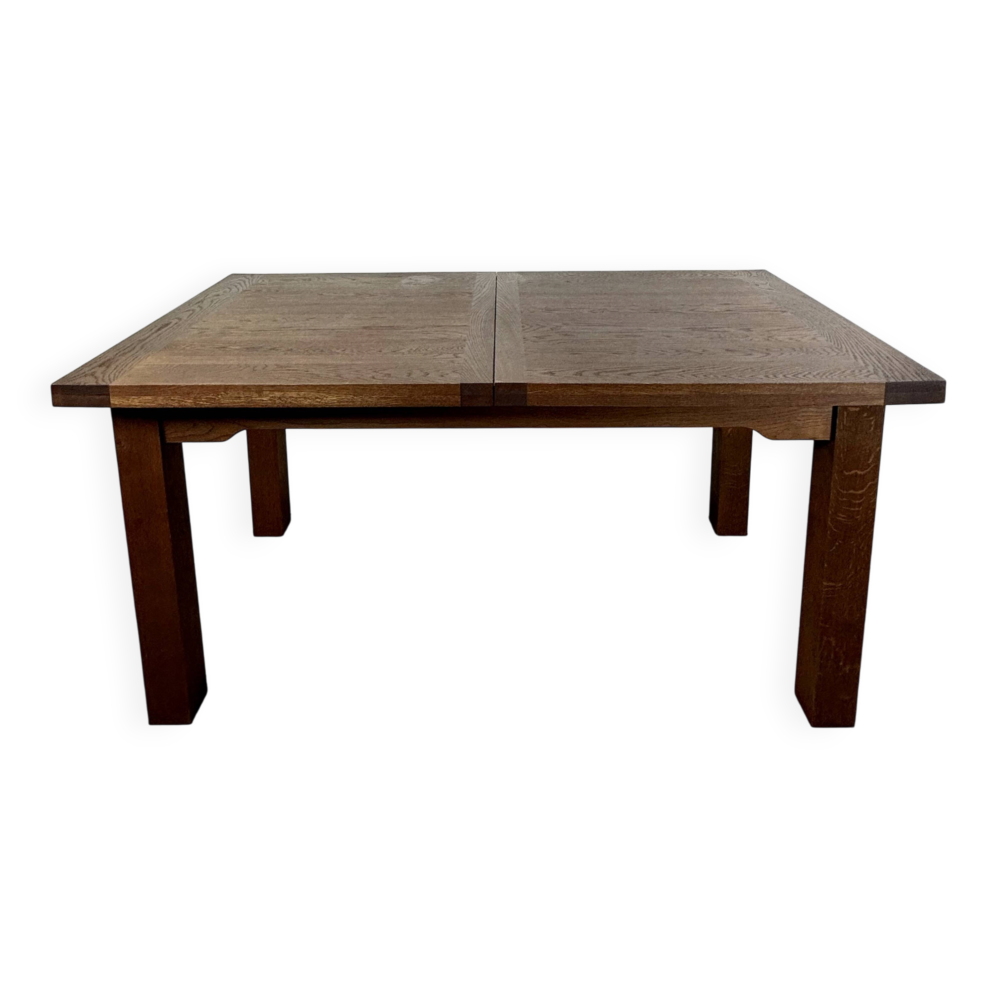Brutalist solid oak table with 2 extensions from the 1990s.