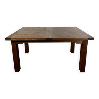 Brutalist solid oak table with 2 extensions from the 1990s.