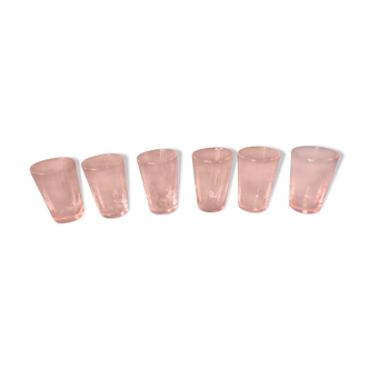 Lot 6 small glasses handmade pink bubble aperitif digestive vintage murano