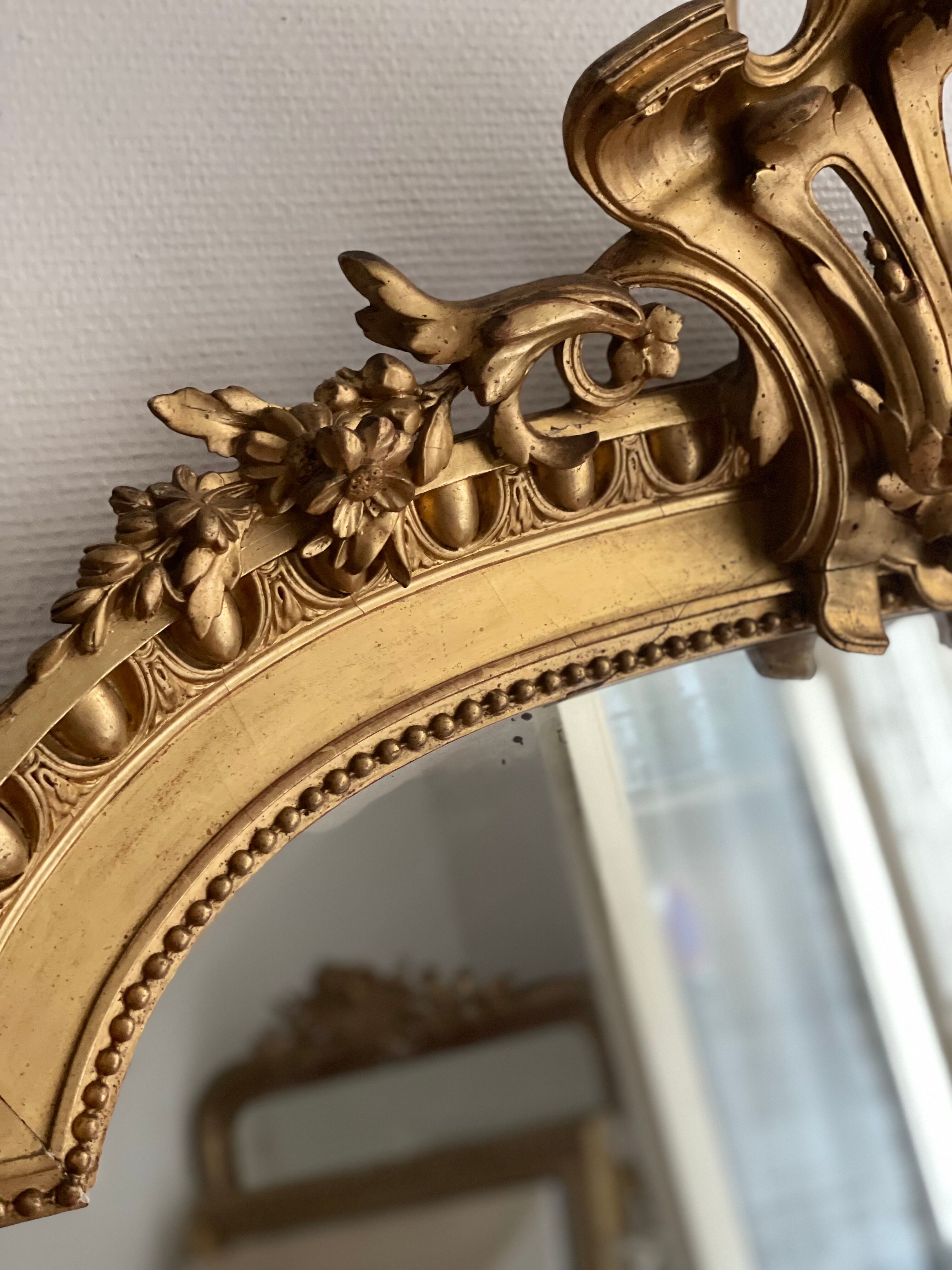 Antique napoleon mirror lll gilded pediment with rare gold leaf 103x182cm
