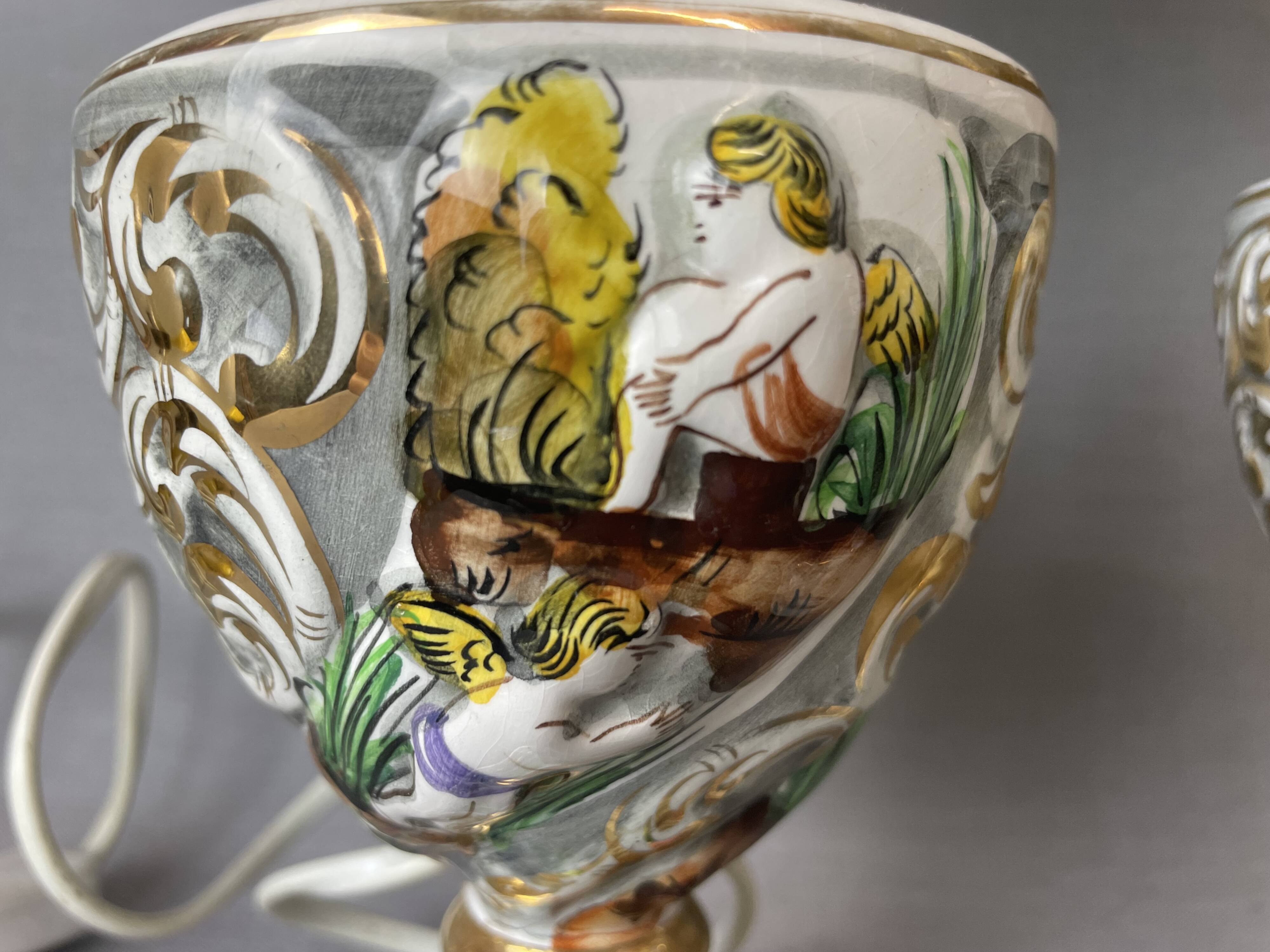 Pair Portuguese porcelain table lamps limited numbered by Alconaca