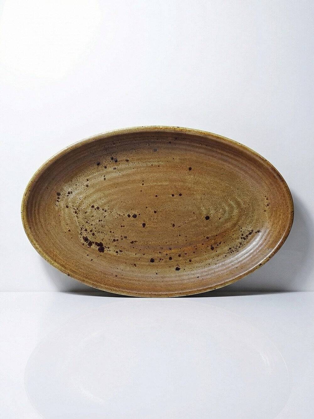 Large oval serving dish in vintage Salins handmade stoneware/ceramics from the 1960s.