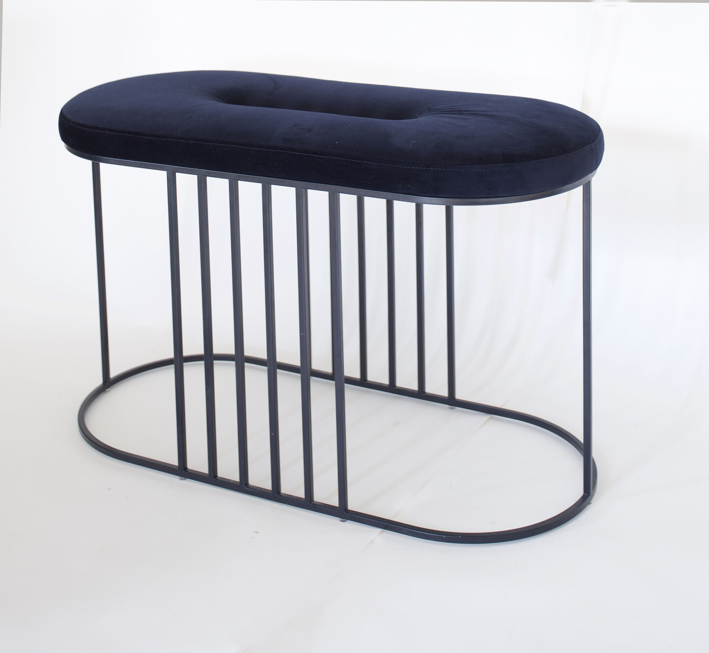 Navy velvet bench