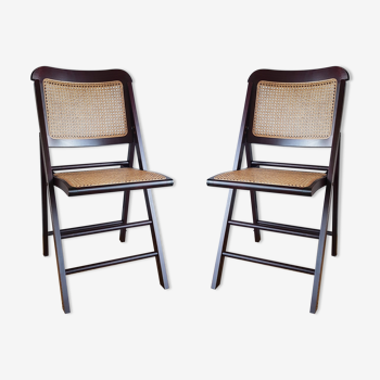 Paire de chaises cannées pliantes vintage