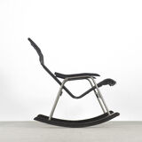 Vintage Mid-Century Postmodern Minimalist Black Leather Rocking Chair by Takeshi Nii, 1950s