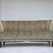 1960s, Danish 3-seater curved sofa, furniture velour, beech wood legs.