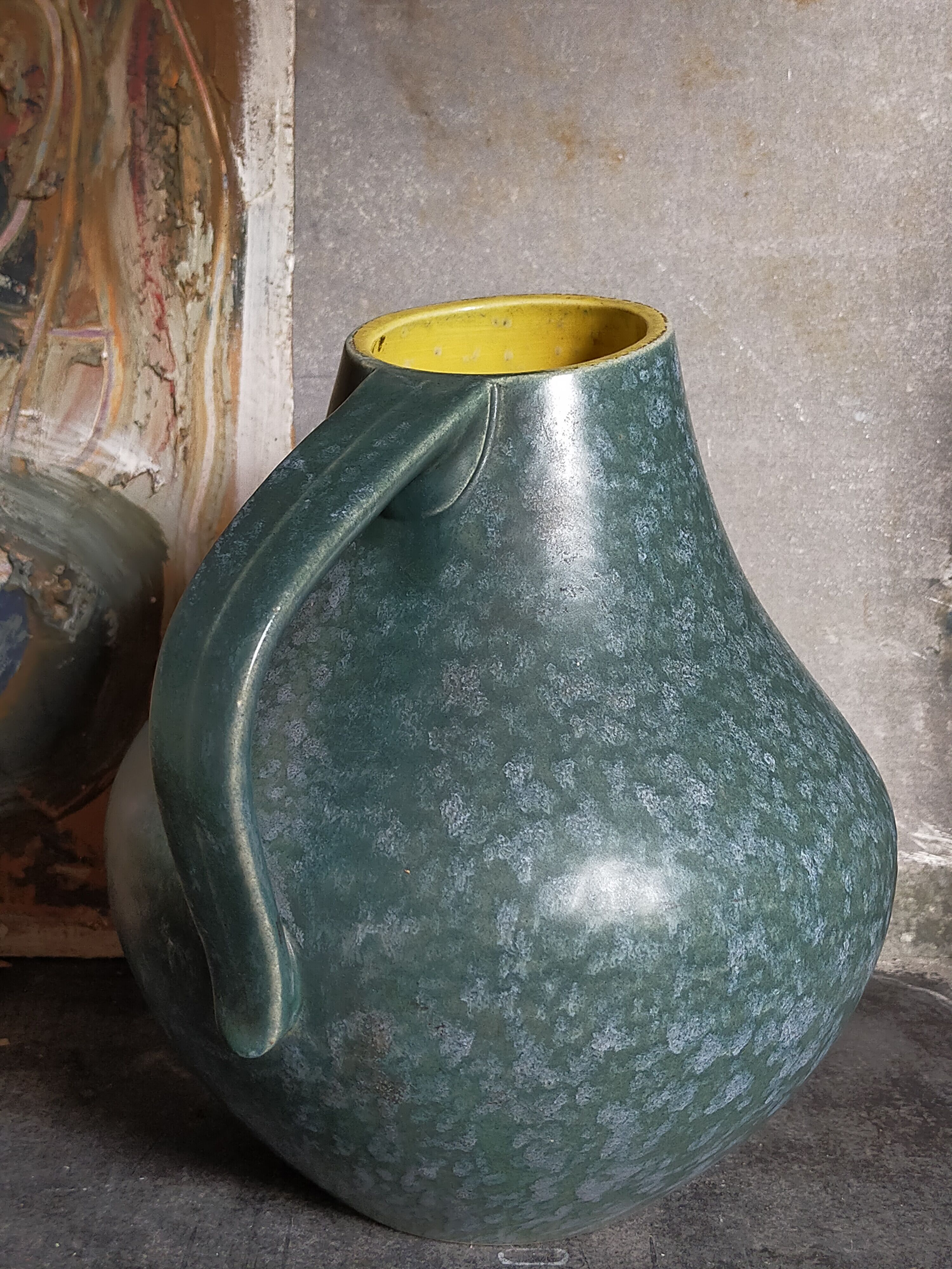 German ceramic vase Art-Deco with speckled enamel model n°377