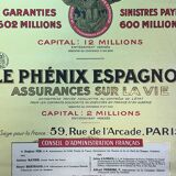 Old poster of union the phoenix spanish insurance, 1926, imp. e.bonnardel