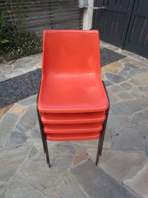 Set of 4 old red LAFA chairs L264