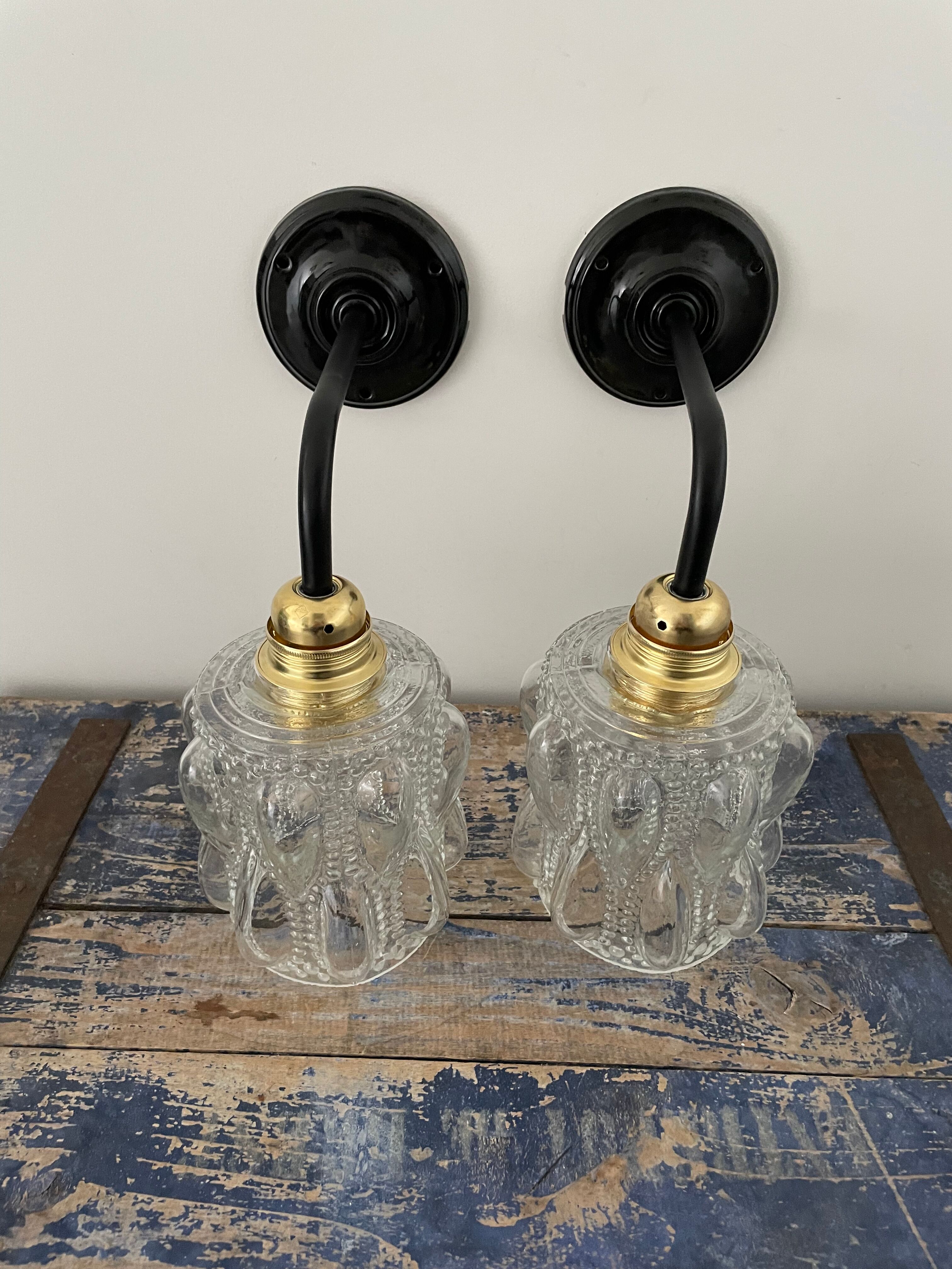 Pair of vintage bubbled glass wall lights